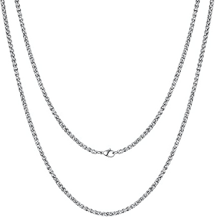 AFSTALR Spiga Blé Chaine for Homme Collier Acier Inoxydable Chaine Argent Homme 3mm Longueur 61cm