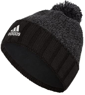 adidas Recon Ballie Pom Beanie für Herren, Schwarz-Grau Sechs meliert/Weiß/Schwarz, Einheitsgröße