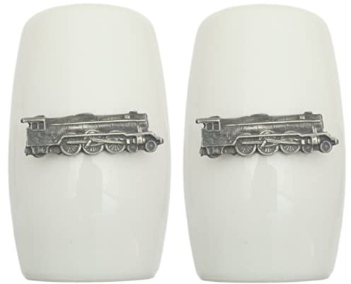 Steam Train China Salt and Pepper Shakers Cruet Set Modern White CSP 351