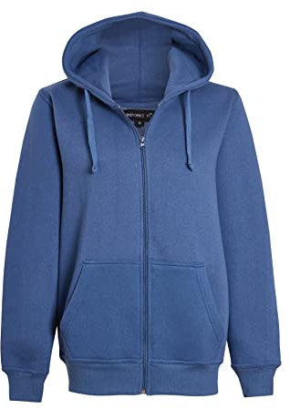 Imporio 11® Enkel överdimensionerad huvtröja för kvinnor, topp med dragkedja, huvtröja, tröja, topp, jumper, fleecejacka, huvtröjor UK 8-24, Denim blå, 40-42