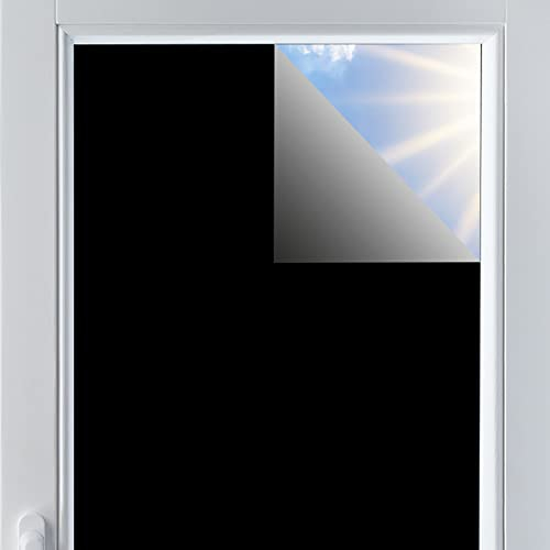 Verdunklungsstoff Meterware 100% Sonnenschutz verdunkelnder Stoff mit Thermobeschichtung lichtundurchlässig für Fenster Dachfenster Wohnwagen Blackout (200 x 145cm, Schwarz)