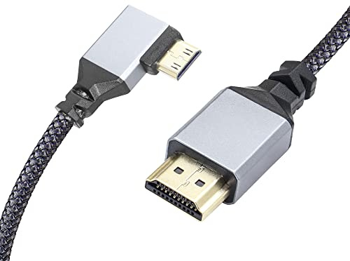 RIEEYOCA 4K Mini-HDTV auf HDTV Adapterkabel, 90 Grad Linkswinkel MiniStecker auf HDTVS Stecker Aluminium kurzes geflochtenes Nylonkabel, unterstützt 4K UHD, für Laptop, TV, Camcorder, 50cm