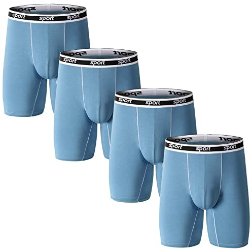 Nuofengkudu herr modalunderkläder sömlösa långa ben boxershorts anti-chafing kalsonger andas brett midjeband elastiskt midjeband mjuka retroshorts sport, 4-pack blå, 4XL plus size
