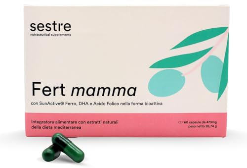 Sestre Fert Mamma, Integratore per Gravidanza e Allattamento, Per il Benessere della Mamma, Metil-Folato, Omega3 ed Estratti Naturali della Dieta Mediterranea, 60 Capsule
