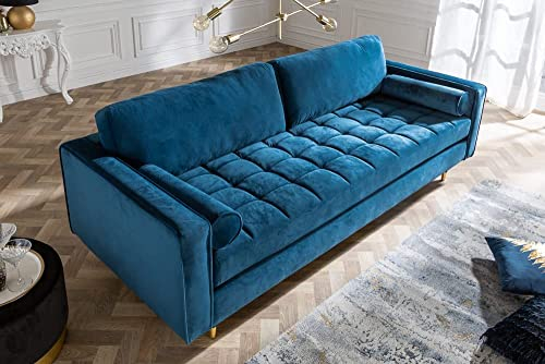 Modernes 3er Sofa 220cm Comfort blau Samt Federkern Design Elegant