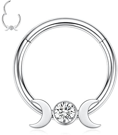 16G Septum Nasenring Silber Daith Ohrringe Chirurgenstahl Conch Ohrring Higned Segment Nahtloser Clicker Ring Septum Ring Septum Schmuck Rook Helix Knorpel Tragus Helix Ohrring 10mm (mit Mond)