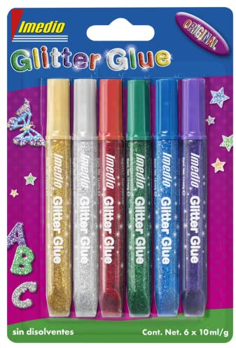 IMEDIO Glitter Glue Original para manualidades, colores surtidos 6x10ml