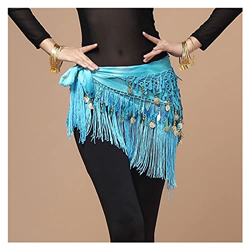 Coin Belt Damen Gürtel Bauchtanz Schal Hip Bauchtanz Accessoires Pailletten Quaste Dreieck Wrap Kostüm Gürtel Schal Chiffon Fransen Schal Münzschal (Türkis Einheitsgröße)