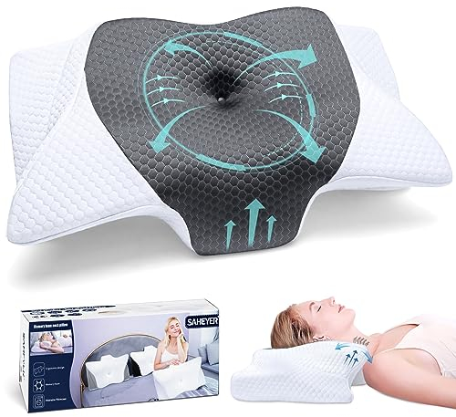 SAHEYER Ergonomisches Nackenkissen, Memory-Schaum Kopfkissen Seitenschläferkissen Orthopädisches Nackenstützkissen, 60 x 35.5 x 10/13CM Komfort Schlafkissen für Nacken-Schulter Schmerzlinderung