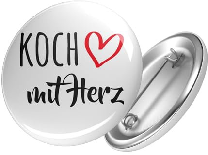 Huuraa Button Koch mit Herz Ansteck Pin Größe 59mm mit Motiv für jeden Küchenchef Geschenk Idee für Freunde und Familie