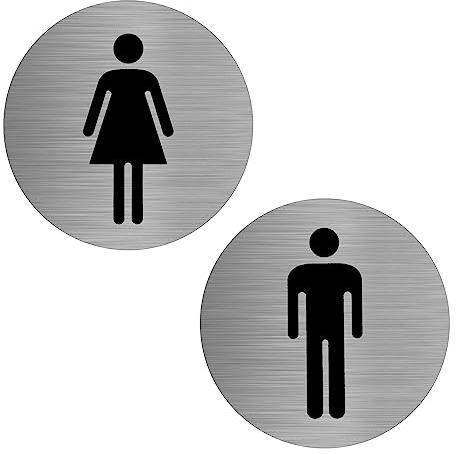 DAWRIS Targhetta per Porta - Toilette WC Donne Uomini Set di 2 Targa Ø 75 mm Acciaio Inox auto-adhesiva Targhe per WC per Interni ed Esterni