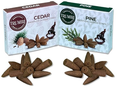 TRUMIRI Backflow Incense Cones - Combo Pack of 20 Incense Cones Waterfall - 10 Cedar + 10 Pine - Incense Backflow Cones - Waterfall Incense Cones - Incense Waterfall Cones