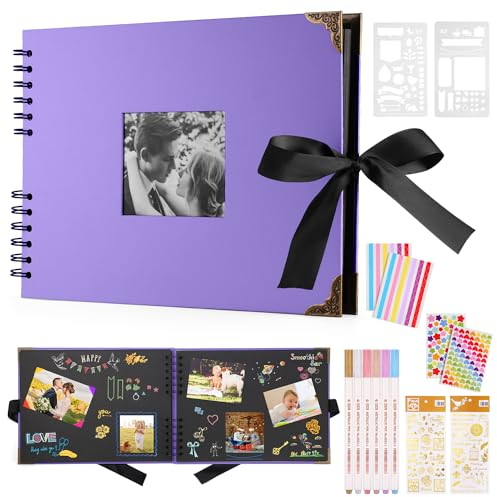 DazSpirit Album Photo Blanc Pages Scrapbooking Album 29,5 X 21Cm Livre Scrapbooking Avec 6 Stylos Métalliques, Pour 160 Photos, Livre D'or Pour Anniversaire Et Mariage (Violet)