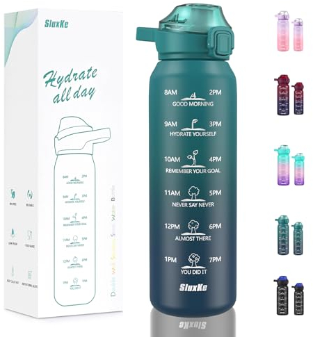 SLUXKE Trinkflasche Edelstahl 500ml mit Griffe, 0.5Liter Wasserflasche Edelstahl 18/10 mit Auslaufsichere Deckel, Thermosflasche Isolierflasche für Heiße, Kohlensäure BLAU BLAU