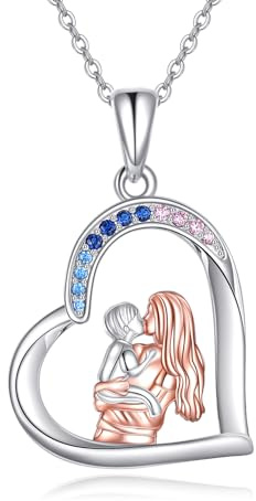 YAFEINI Geschenke für Mama 925 Sterling Silber Mutter und Tochter Halskette Muttertag Kette Geburtstag Anhänger Schmuck für Mama Damen (A-Mutter Sohn Halskette)