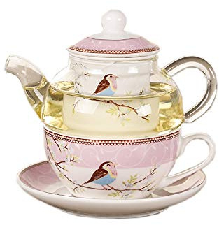 NIEI Théière en céramique motif fleur oiseau tasse soucoupe verre résistant à la chaleur tasse à café thé thé après-midi service à thé rose