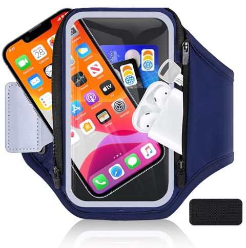 Razobws 6,8'' Fascia da Braccio Sportiva per Corsa con Borsa per Auricolari, Fascia da Braccio per Telefono Cellulare per iPhone 15 14 13 pro Cintura Galaxy con cinturino Tasca per Auriculares Chiave