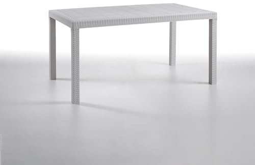 Tomaino - Tavolo Da Giardino In Plastica Rettangolare in Stile Rattan - Tavolo da Esterno 6 Posti Ideale per Pranzi all'Aperto - Per Giardino, Veranda o Terrazza - Bianco