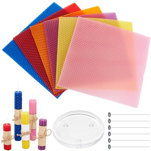 OLYCRAFT 63Pcs/Set Beeswax Candle Making Kit - 6 Color Beeswax Sheets with Wicks & Glass Holder for DIY Craft Gifts