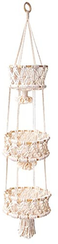 Anulely Macrame Hanging Basket, Plant Hanger, Indoor Wall Hanging, Plant Basket, Flower Pot, 3 Tier Boho Decorative Hanging Pot Holder for Garden, Patio, Front Garden