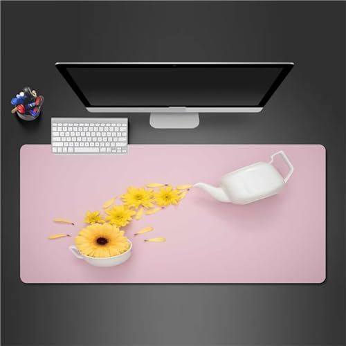 QiHon Gaming Mauspad XXL Gelbe Gänseblümchenblume Großes Mauspad Schreibtischauflage mit Vernähte Kanten Einer speziellen Oberfläche verbessert Geschwindigkeit und Präzision 1200x600x2mm
