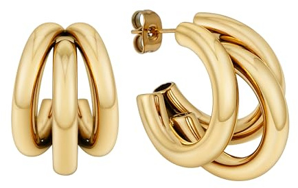 Creolen Triple Ohrringe für Damen - Wasserfester Edelstahl in 18K Gold, Silber oder Rosegold | Dreifache Kreolen inkl. Geschenkbox