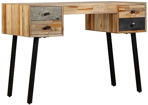 LAPOOH Schreibtisch Wiederverwertetes Teak Massivholz 110 × 50 × 76 cm, Gaming Tisch, Computertisch, Computer Desk, Office Table, Bürotisch, Arbeitstisch, Nähtisch, Pc Tisch