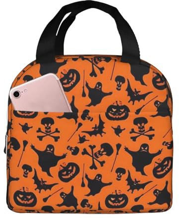 Lonchera con estampado de Halloween para mujeres y hombres adultos, bolsa de almuerzo aislada con bolsillo, para viajes, trabajo, picnic, bolsa de almuerzo
