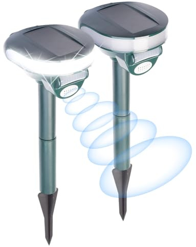 Exbuster Universal Tierschreck: 2er-Set Ultraschall-Solar-Tierschreck mit Bewegungssensor & LED-Licht (Universal-Ultraschall, Bewegungsgesteuerter)