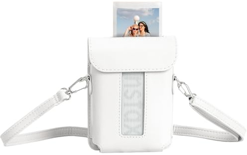 HIYQIN Mini Link 3 Printer Protective Case, PU Leather Carrying Case fits for Fujifilm Instax Mini Link 3 Smartphone Printer with Adjusable Shoulder Strap - White