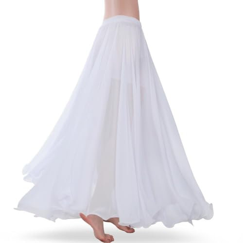 Bauchtanz Kostüm Maxi Rock Damen Mädchen Festival Tanz Elegant Chiffon Lang Rock Weiß