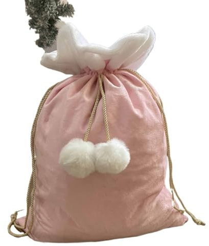 Sacco di Babbo Natale in velluto con grandi pompon a sublimazione, in velluto, 6 colori, sacchetti regalo vuoti personalizzati per Natale (rosa)