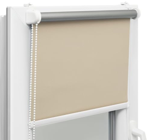 Verdunklungsrollo ohne Bohren klemmfix – Thermorollo Blackout für Innen – Fensterrollo mit Sichtschutz, Hitzeschutz & Kettenzug – 41 x 150 cm – Creme – Voppi