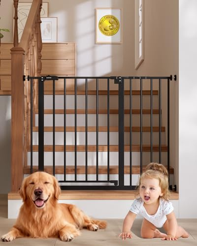 InnoTruth 29.5–40.75 Baby Gate for Stairs, 30 Tall Dog Gates for Doorways & Hallways, Safety Gate for Kids & Pets, Pressure-Mounted Walk-Through with Dual Lock & 2-Way Swing, Black