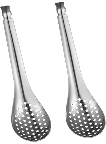 UTHCLO Stainless Steel Small Slotted Spoon 2pcs Mirror Finish for Cooking, Draining and Kitchen Use
