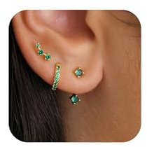 Auiremrti 3 Paar Silber 925 Damen Ohrringe Set-Hypoallergene 14 Karätigem Goldgrün Vergoldet Ohrringe Silber 925 Set Mit Zirkonia,-Perfekt Für Mehrere Ohrlöcher