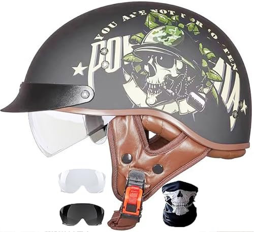Casco Moto Vintage Adulto, Casco Scooter, Casco Jet Moto, Casco Scodella Mezzo Casco Omologato DOT/ECE Con Visiera Casco Jet Stile Retrò Per Uomini Donne Motorino Bici Bicicletta 5,L=59-60CM