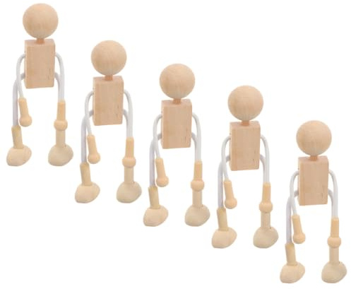 SHINEOFI Wooden Cartoon Figure Toys 6Pcs Unfinished DIY Wooden Dolls