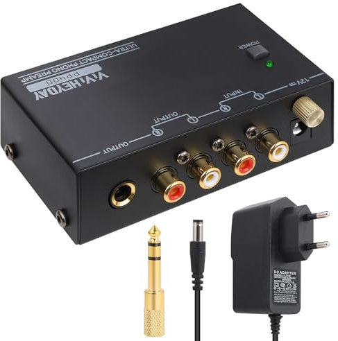 Preamplificatore per giradischi Phono, M/M Phono preamplificatore con interruttore di alimentazione DC 12 V, preamplificatore per giradischi con ingresso RCA, uscita RCA/TRS