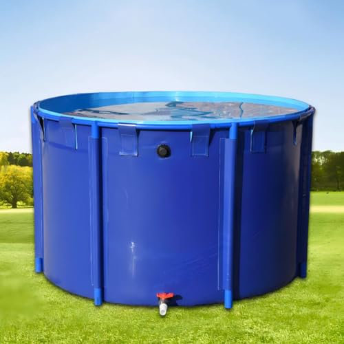 Tragbarer, runder Aufstellpool – 2 x 1 m PVC-Fischteichbehälter mit Ablassventil, einfache Installation für die Zucht im Freien und als Reservoir, 3100 l Fassungsvermögen – Blau