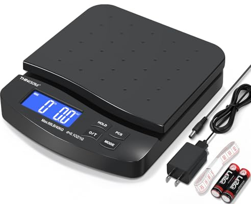 THINKSCALE 88lb Shipping Scale, 0.1oz Precision, Digital Postal Scale with Large LCD, Hold/Tare/Piece Counting, 5 Units, Dual Power (Battery/AC), Black