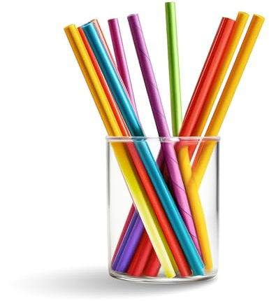 Cartospedìa – 200 Cannucce Cocktail Compostabili, Colorate | Larghe Ø 8 mm, Lunghe 15 cm | Cannucce per Bubble Tea, Feste, Bar | CPLA rigido vegetale riutilizzabile