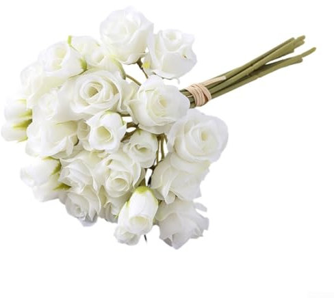 Künstlicher Rosenstrauß mit mehreren Köpfen, realistisch, für Zuhause und Hochzeit, pflegeleichte Seidenblumen (weiß)