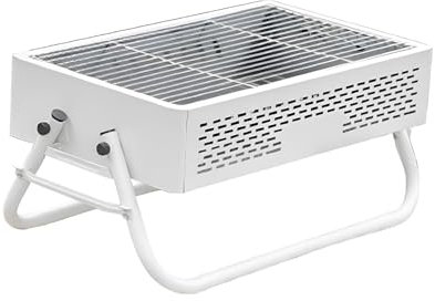 PQPQLI Barbecue À Charbon avec Pieds Pliables, Portable Barbecue Grill, Fer, Réservoir De Carbone Indépendant, Grille en INOX, 47 * 28.5 * 22.5cm(White)