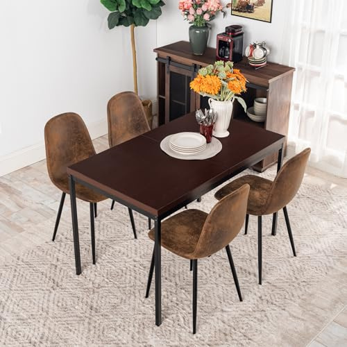 FurnitureR Tables de Salon en Brune, Style Épuré et Élégant pour 4 à 6 Personnes, Plateau en Bois Epais avec Structure Métallique, pour Cuisine, Salle à Manger, Salon, 120 x 70 x 75cm