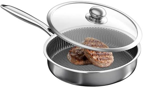 Poêle à Frire Antiadhésive | Poêles à Frire Casseroles Ustensiles de Cuisine Antiadhésifs | Fournitures de Cuisine avec Couvercle pour Cuisinière à Induction Cuisine Maison Appartement Restaurant