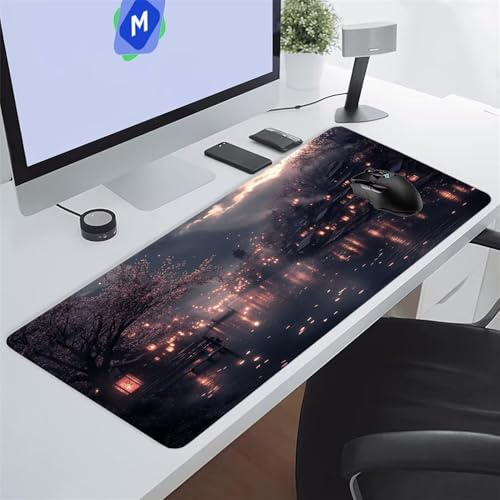 Grand Tapis de Souris Gamer 1200x600x3 mm Fleurs Vue Nocturne Tapis de Souris Gaming Protecteur de Bureau XXL Lavable Améliore la précision et la Vitesse pour PC Laptop