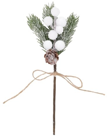 HELEVIA 10p Falsi Pini da Pino Artificiale di Agrifoglio di Agrifoglio, Gambi di Bacche Rosse Natalizie, Picchi di Pino Artificiale, per gli Ornamenti degli Alberi di Natale Artigianato (Bianco)