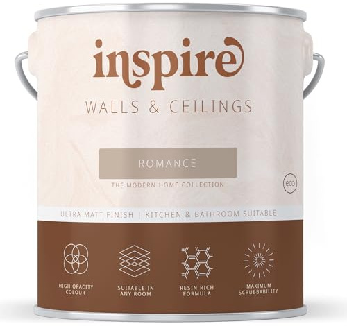 Inspire Wall Paint, Ultra Flat Matt Premium Emulsion Paint for Walls & Ceilings | Suitable for Kitchens & Bathrooms | High Opacity Colour | Low VOC | Modern Home Collection (Romance, 1 Liter)