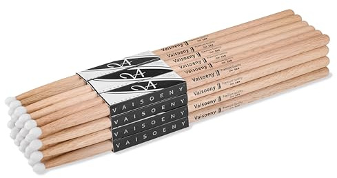 Vaisoeny Baquetas bateria, baquetas 5A de madera de roble con puntas de nailon para batería acústica o electrónica (12 pares)